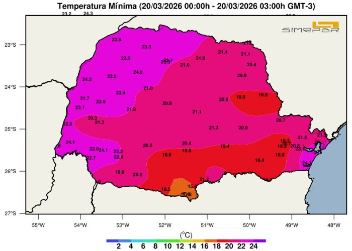 Castro, no Paraná, amanhece com temperatura alta e clima estável no último dia de verão.